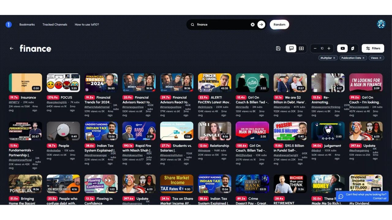 A screenshot of a YouTube search results page for the query "finance." The page displays various videos related to finance, including tutorials, news, and personal finance tips.