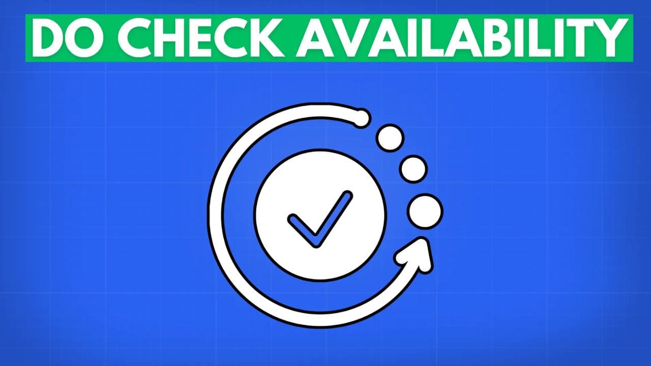 A circular icon with a checkmark inside, surrounded by dots and an arrow, symbolizing checking availability. The text "DO CHECK AVAILABILITY" is in green above the image.