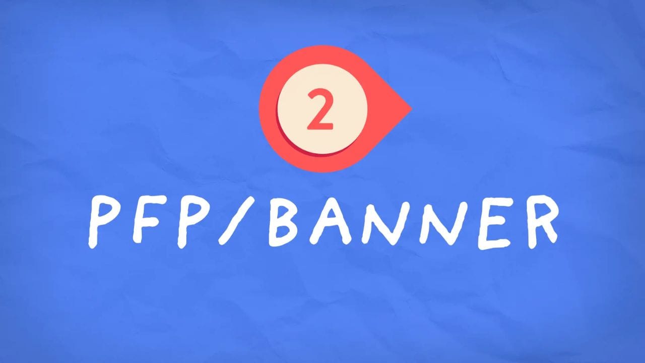 A blue background with a red circle containing the number 2, and the text "PFP/BANNER" written in white.