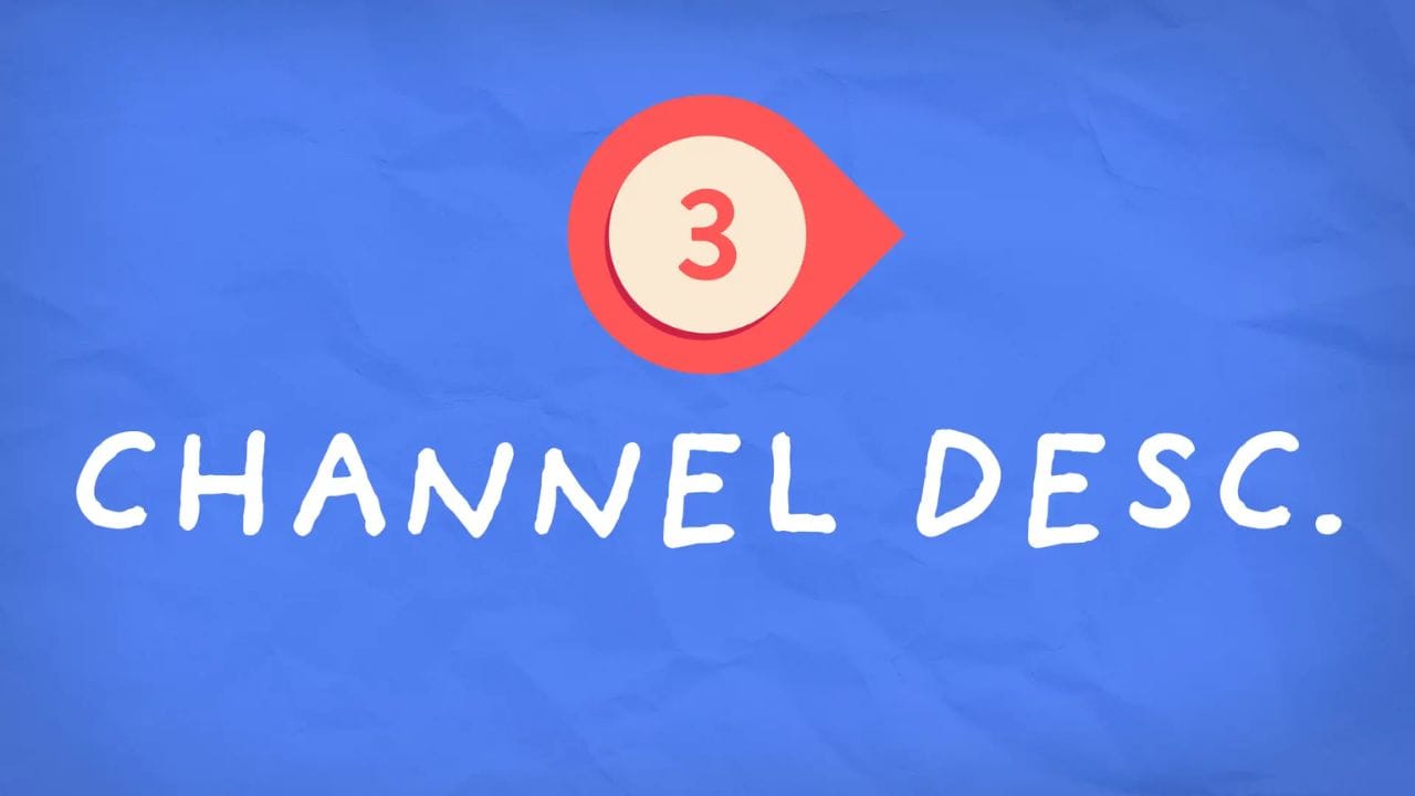 A blue background with a red circle containing the number 3, and the text "CHANNEL DESC." written in white.