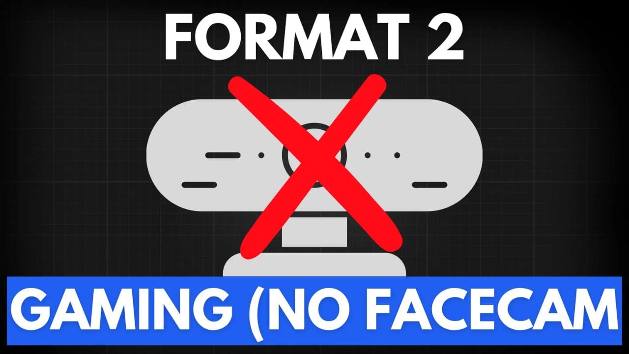 A webcam icon with a red X over it, with the text "FORMAT 2" and "GAMING (NO FACECAM)" above and below the image.