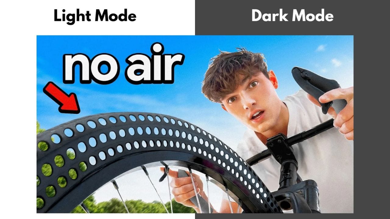 This image shows a device's settings or a software interface where the user can toggle between light and dark mode. The "no air" text might be a placeholder or a temporary message indicating an error or unexpected behavior.