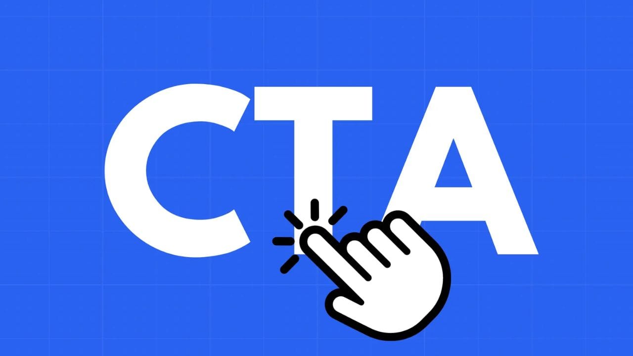 The acronym "CTA" in white letters on a blue background, with a white cursor hovering over the "T" and clicking.