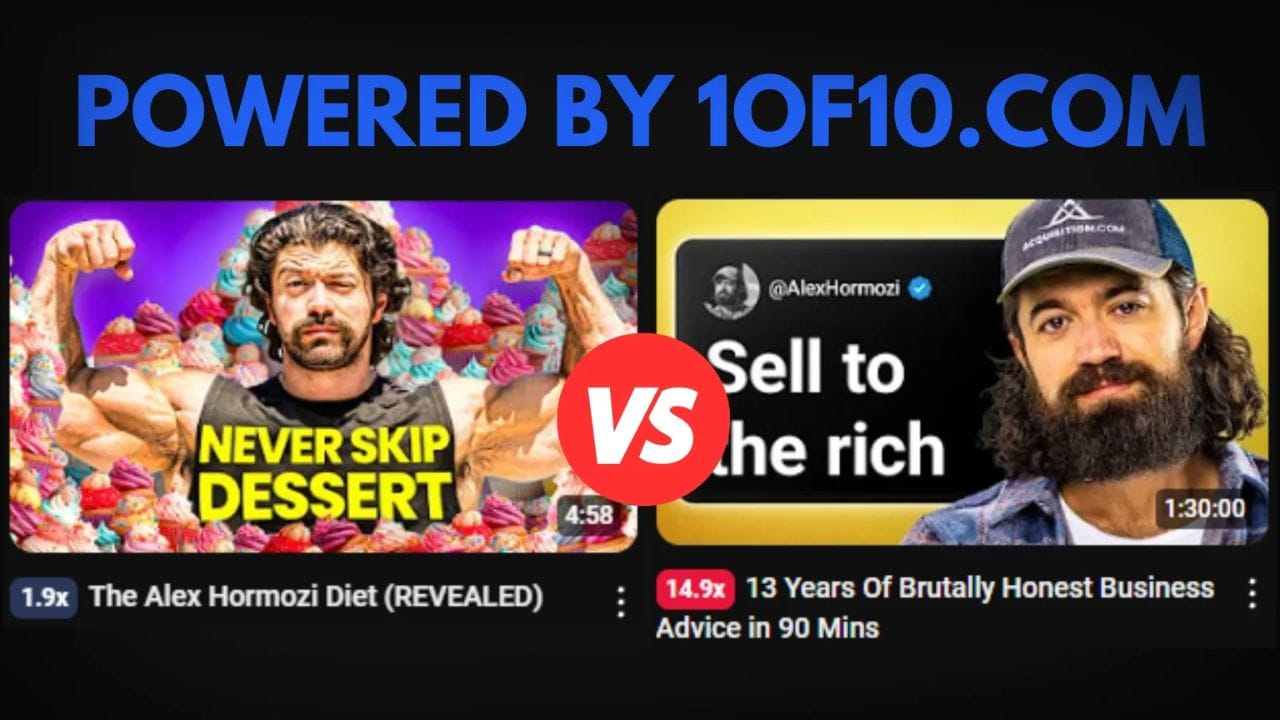 A screenshot of a digital platform or community with the names of well-known entrepreneurs and business figures, including Alex Hormozi, Ali Abdaal, and Simon Squibb. The text "TOP 1%" is prominently displayed.