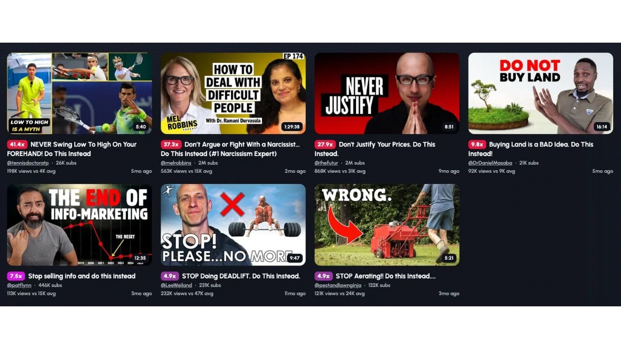 A screenshot of a digital platform showcasing various video titles and creators related to personal development, fitness, and business. Some of the notable creators mentioned include Mel Robbins, Dr. Ramani Durvasula, and Pat Flynn.