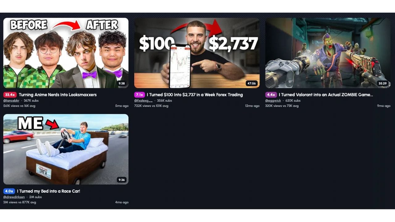 A screenshot of a digital platform showcasing various video titles and creators related to technology, gaming, and personal finance. Some of the notable creators mentioned include LonCabkr, FxOlexG, and AndrewDirksen.