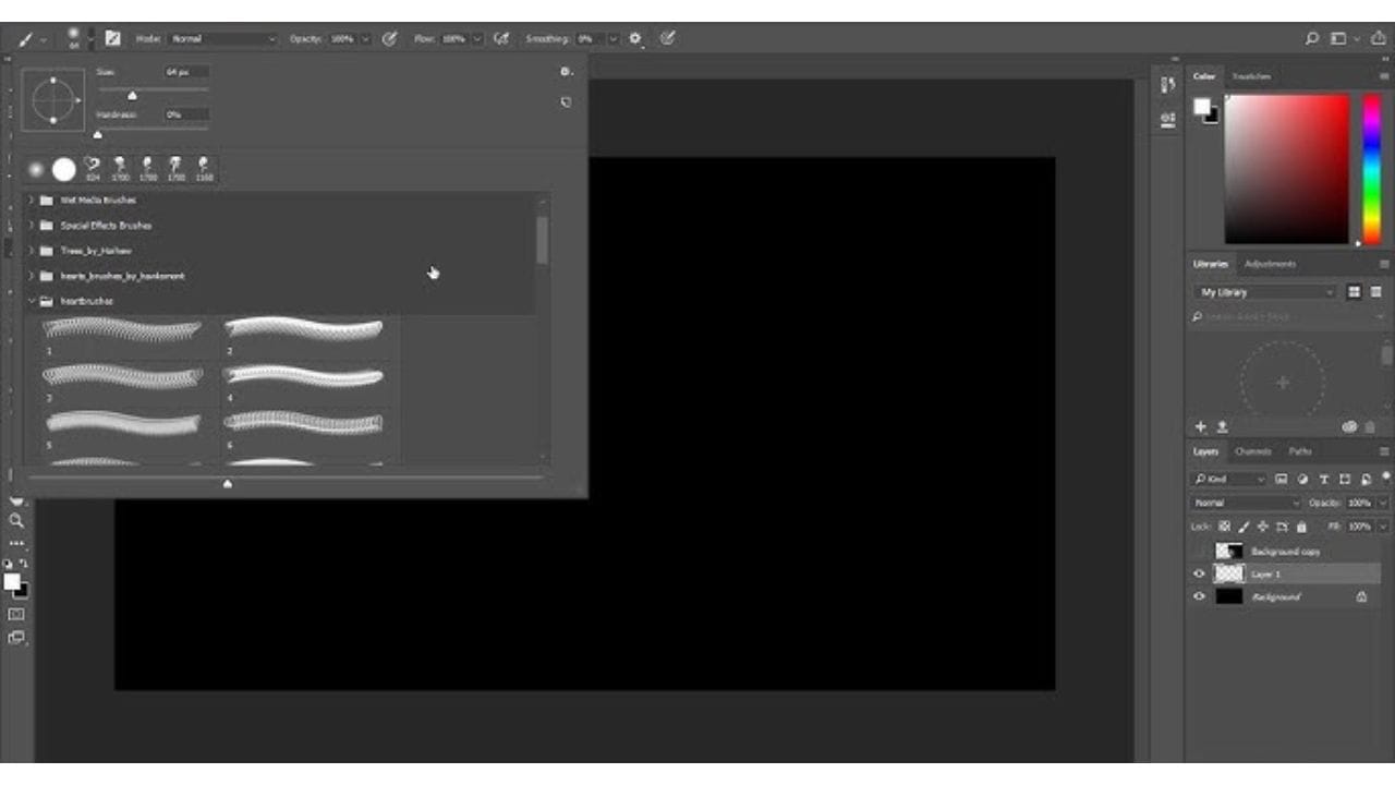 A screenshot of Adobe Photoshop showing a brush tool with various brush presets selected.