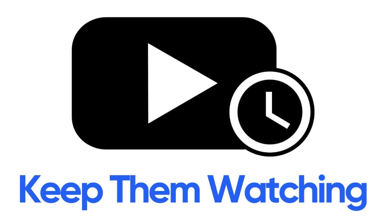 #retention #watchtime #audienceretention #optimizationA YouTube play button icon next to a clock icon, with the text "Keep Them Watching" below.