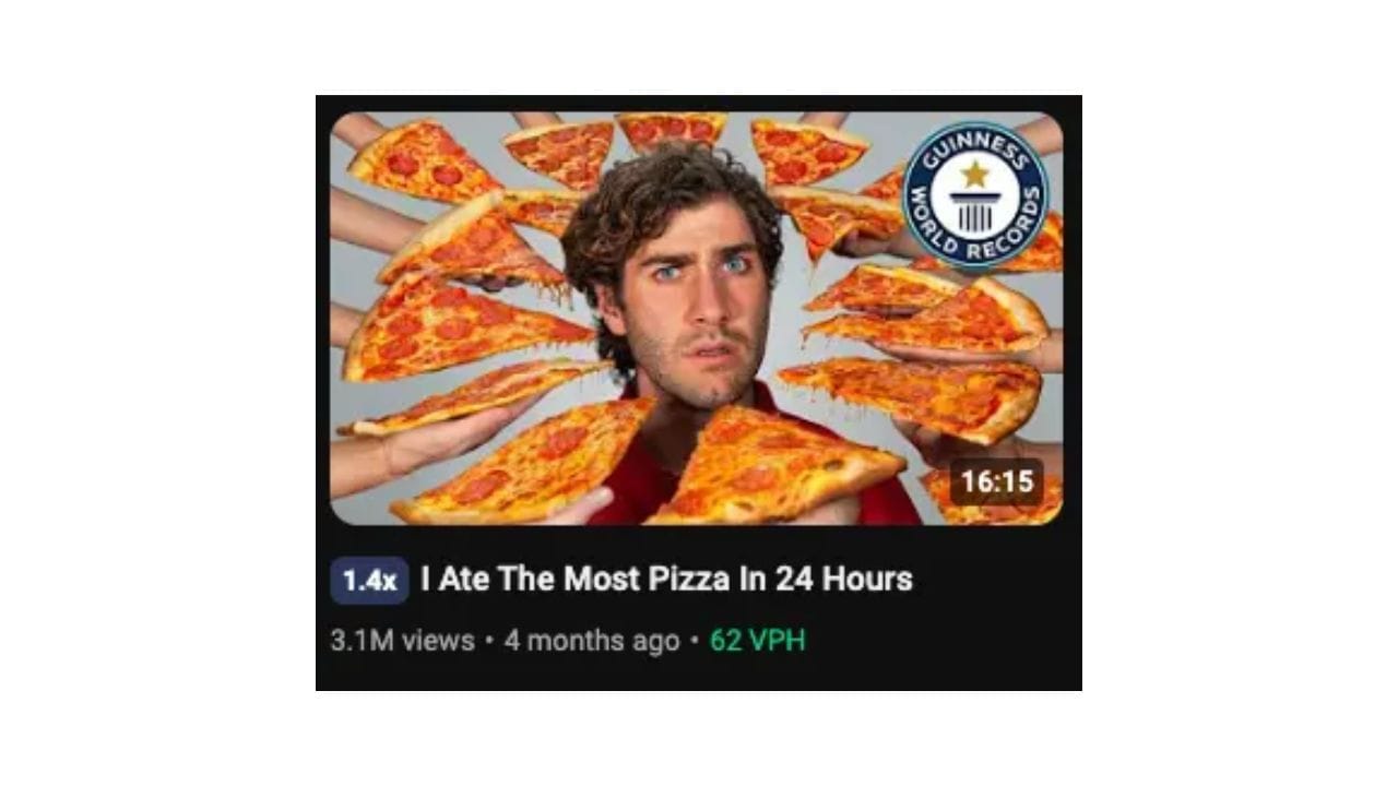 YouTube thumbnail for a video titled "1 Ate The Most Pizza In 24 Hours".