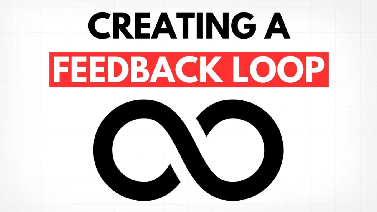 A black infinity symbol on a white background. The text "CREATING A FEEDBACK LOOP" is displayed in red above the symbol.