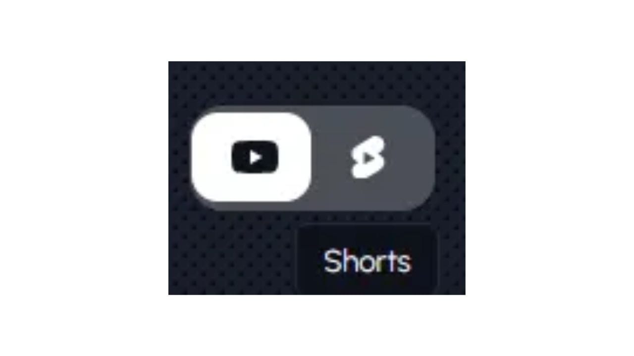 A screenshot of a YouTube interface showing a toggle switch between the regular YouTube logo and the YouTube Shorts logo. The word "Shorts" is displayed below the switch.