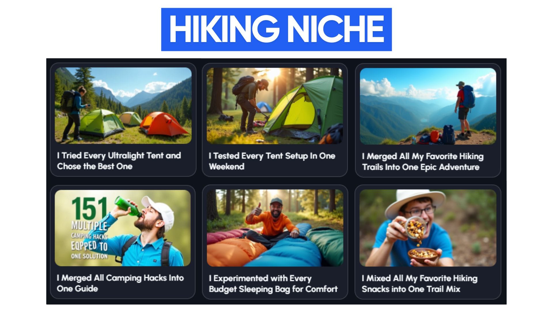 This image showcases popular YouTube videos that have utilized the "I [ACTION] Every [SUBJECT]" format within the Hiking niche.