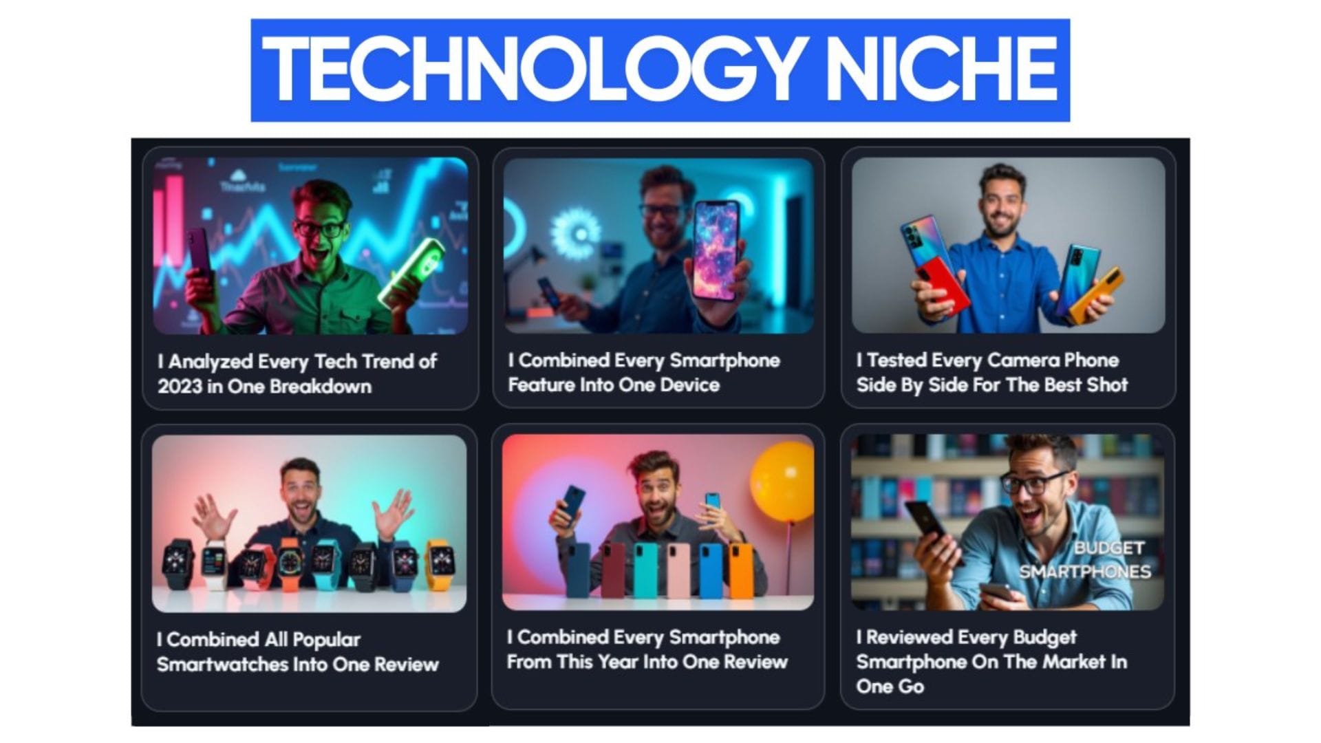 This image showcases popular YouTube videos that have utilized the "I [ACTION] Every [SUBJECT]" format within the Technology niche.