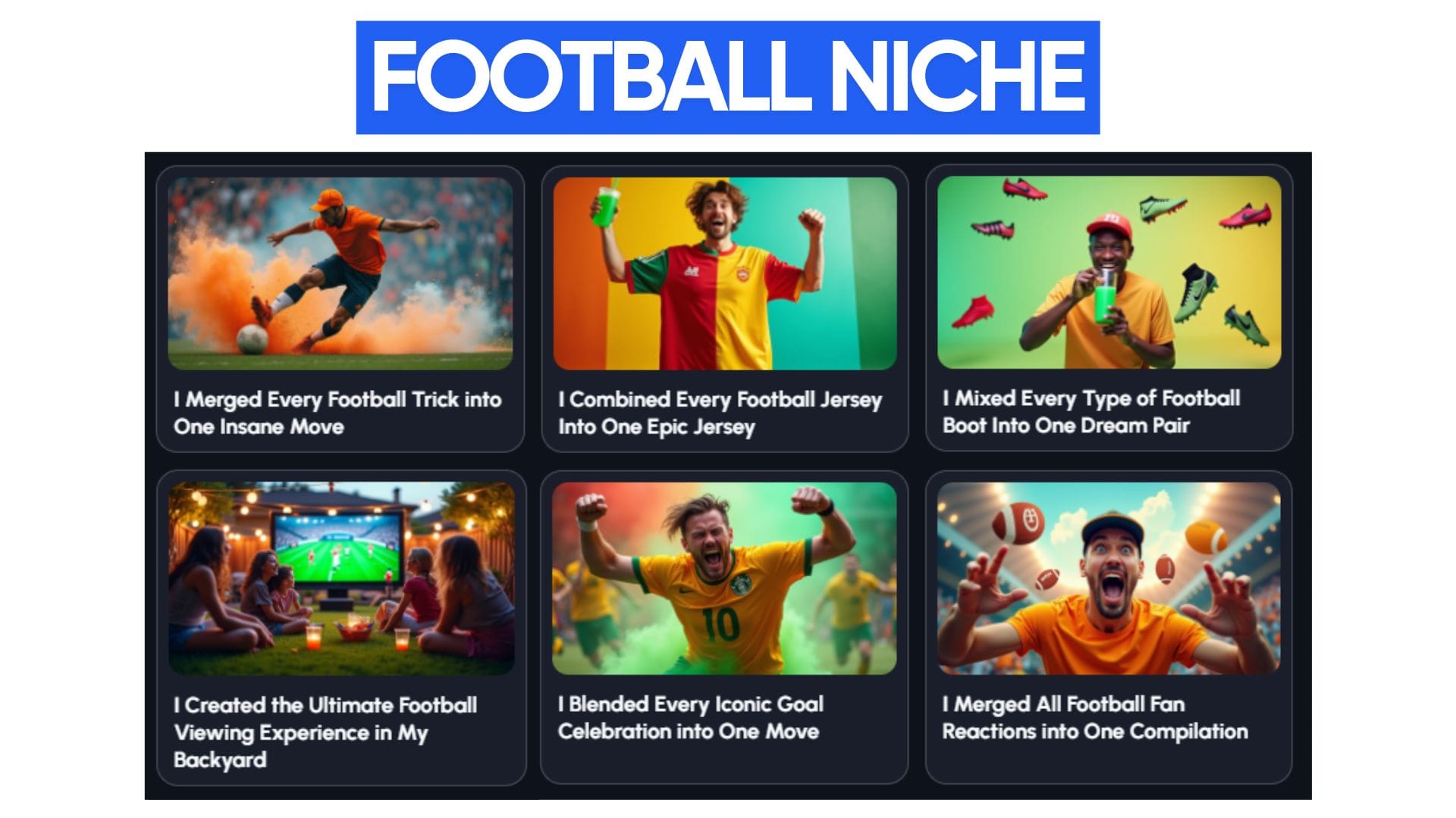 This image showcases popular YouTube videos that have utilized the "I [ACTION] Every [SUBJECT]" format within the Football niche.