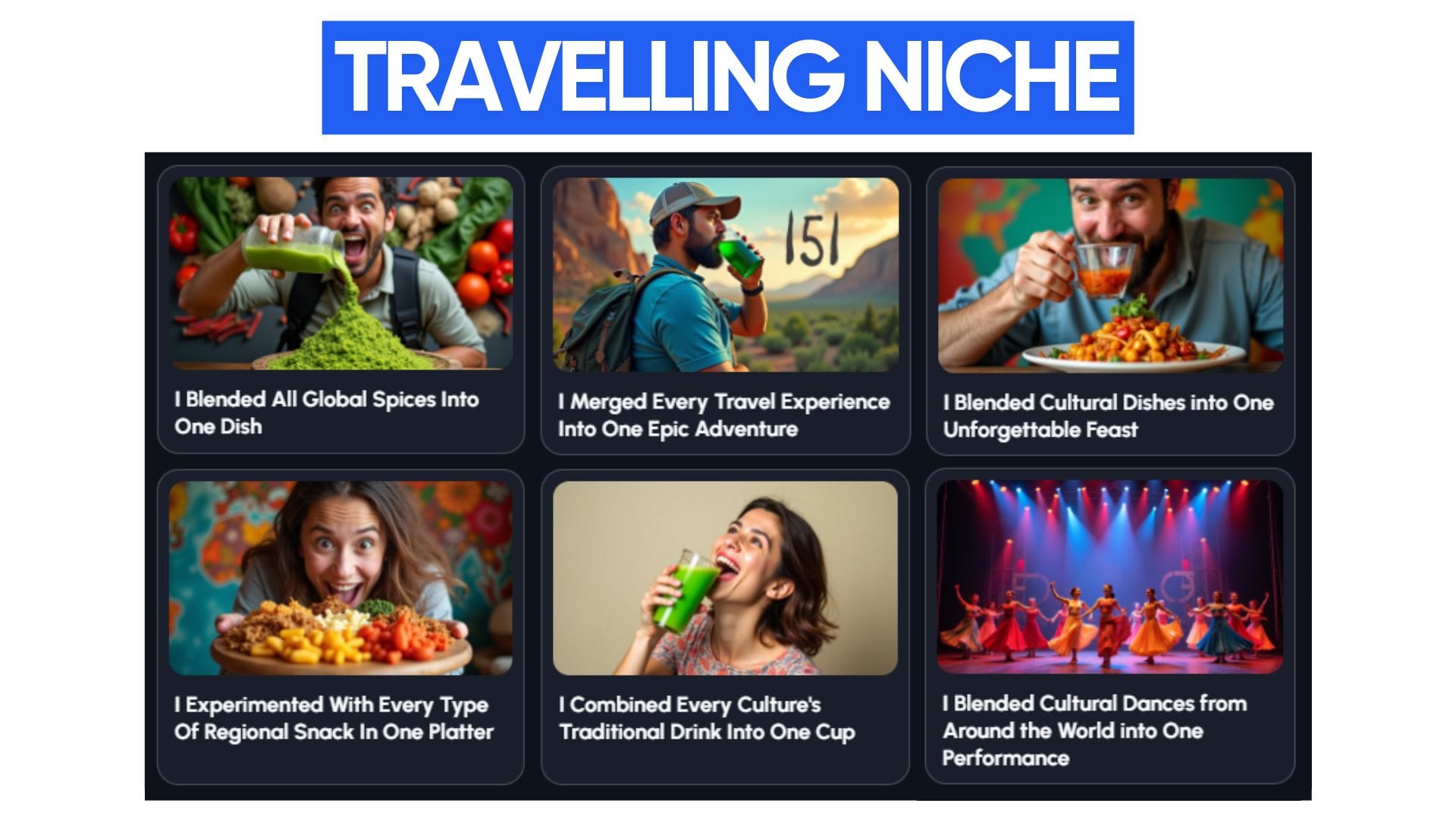 This image showcases popular YouTube videos that have utilized the "I [ACTION] Every [SUBJECT]" format within the Travelling niche.