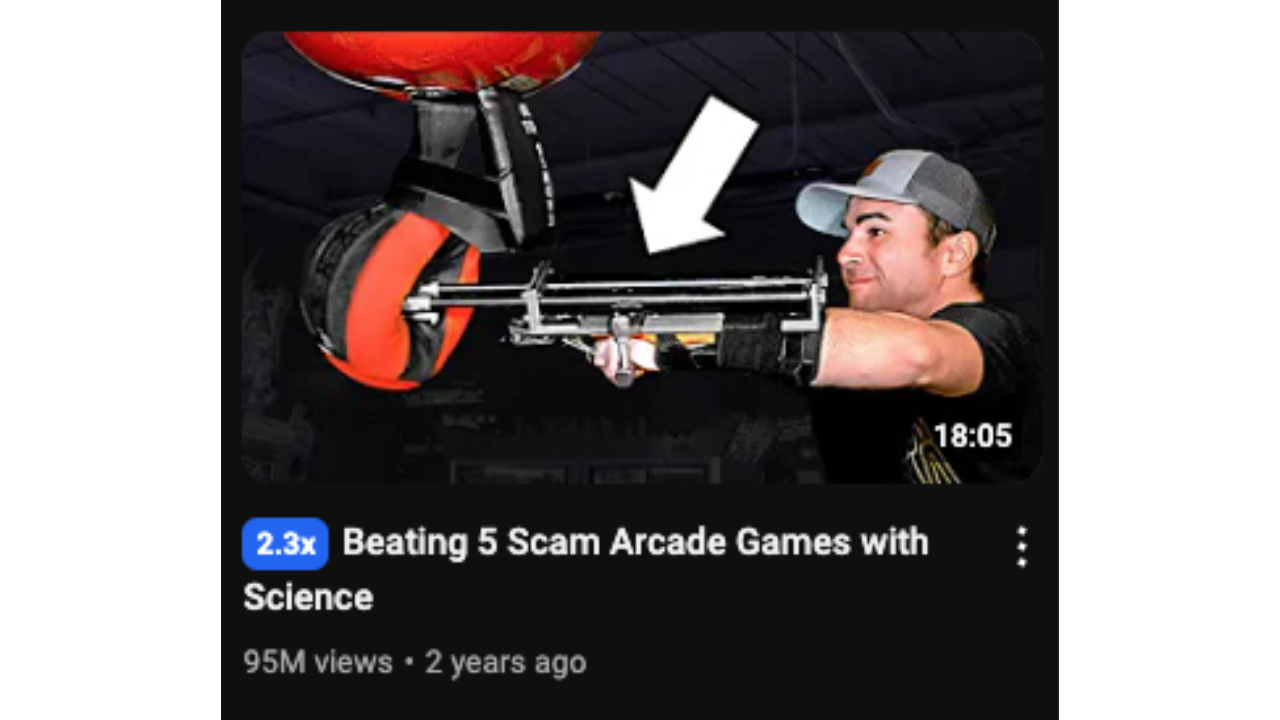 A thumbnail of Mark Rober using a machine to punch a punching bag