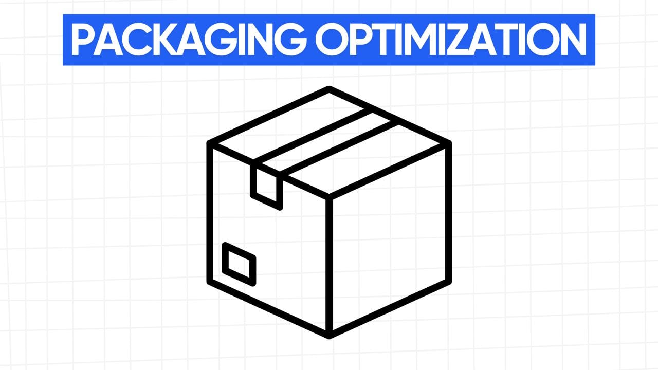 Graphic illustration of a simple box, labeled "PACKAGING OPTIMIZATION."