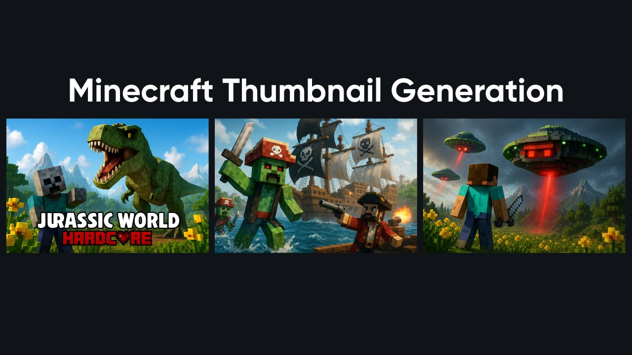 A dark-themed interface displaying eight recent thumbnails. Each thumbnail features a man holding a glowing blue sword, presumably the "ice sword" mentioned in the video title displayed below each image. The man's expressions and the visual effects on the sword and surrounding elements vary across the thumbnails. Some thumbnails include text overlays such as "ICE," "ICE SWORD," "VERY COLD," "FROZEN," "COLD," and "DEADLY," likely added to enhance clickability. The backgrounds also differ slightly, ranging from outdoor scenes to more abstract or digitally altered environments. Below each thumbnail is the video title "I Built An Ice Sword" and the creation date "Created 04/29/2025." This section allows the user to review and potentially select from their recently generated thumbnail options.