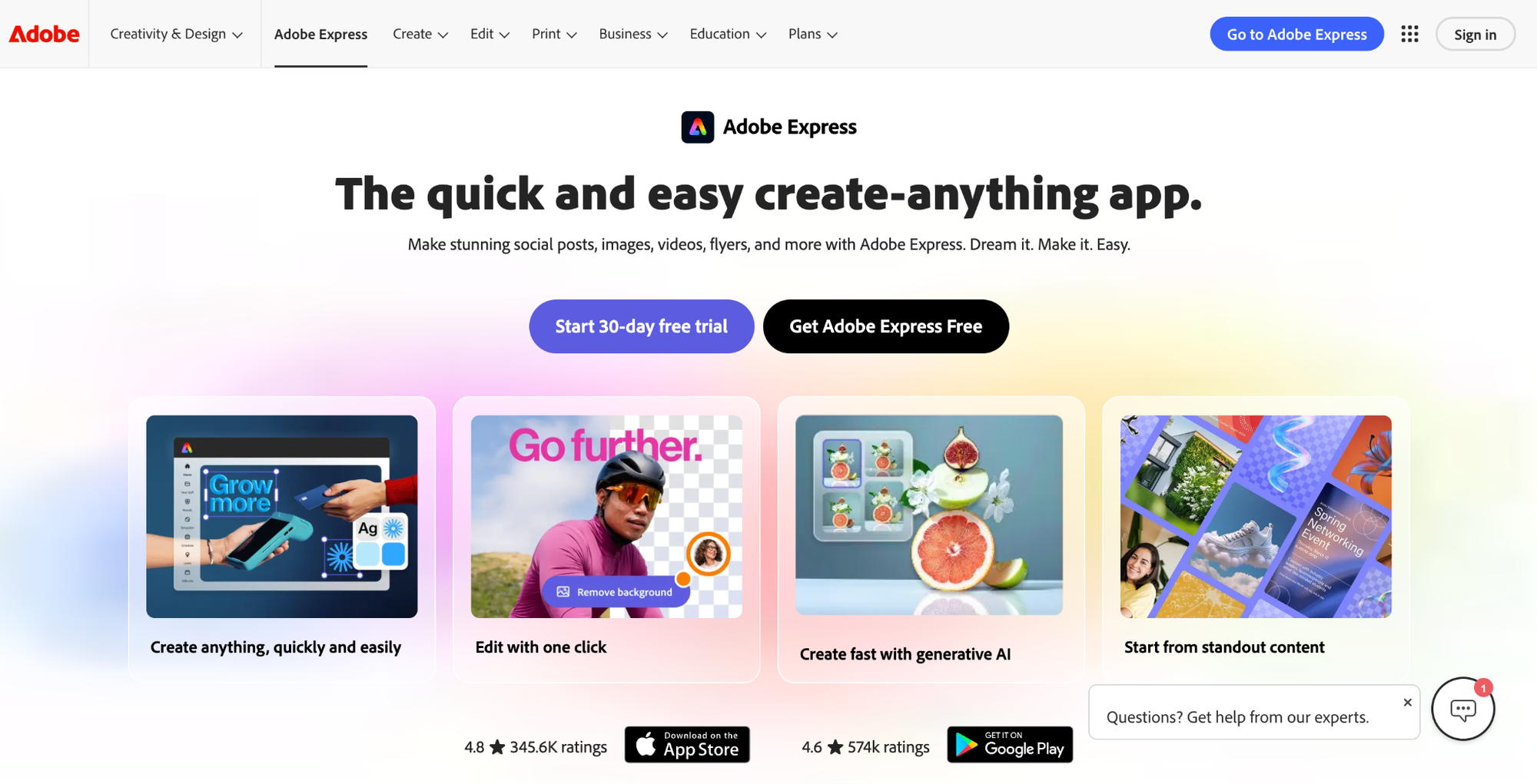 Adobe Express homepage
