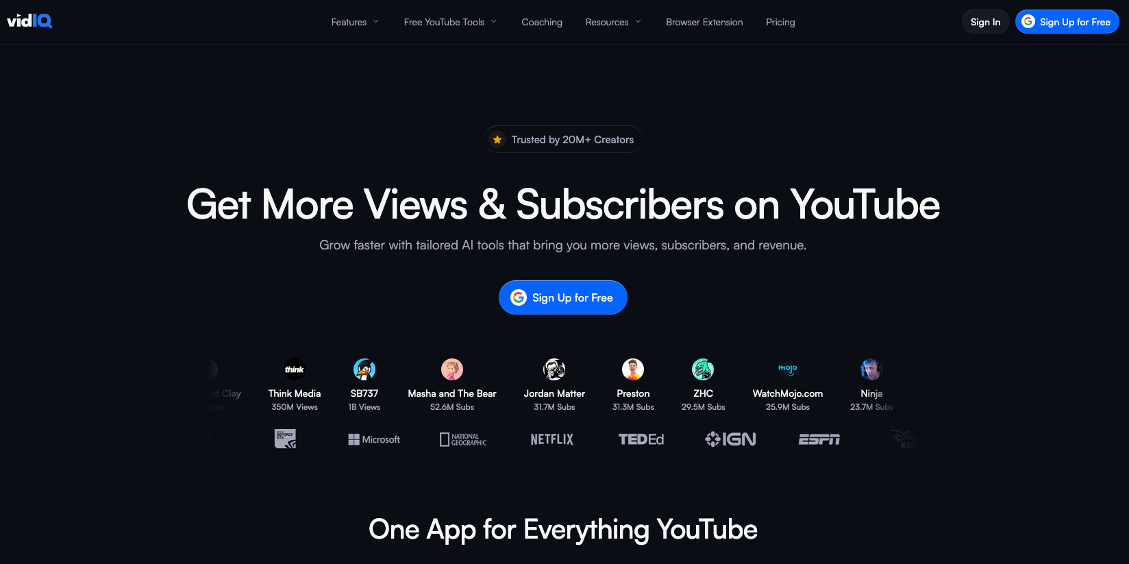 VidIQ homepage