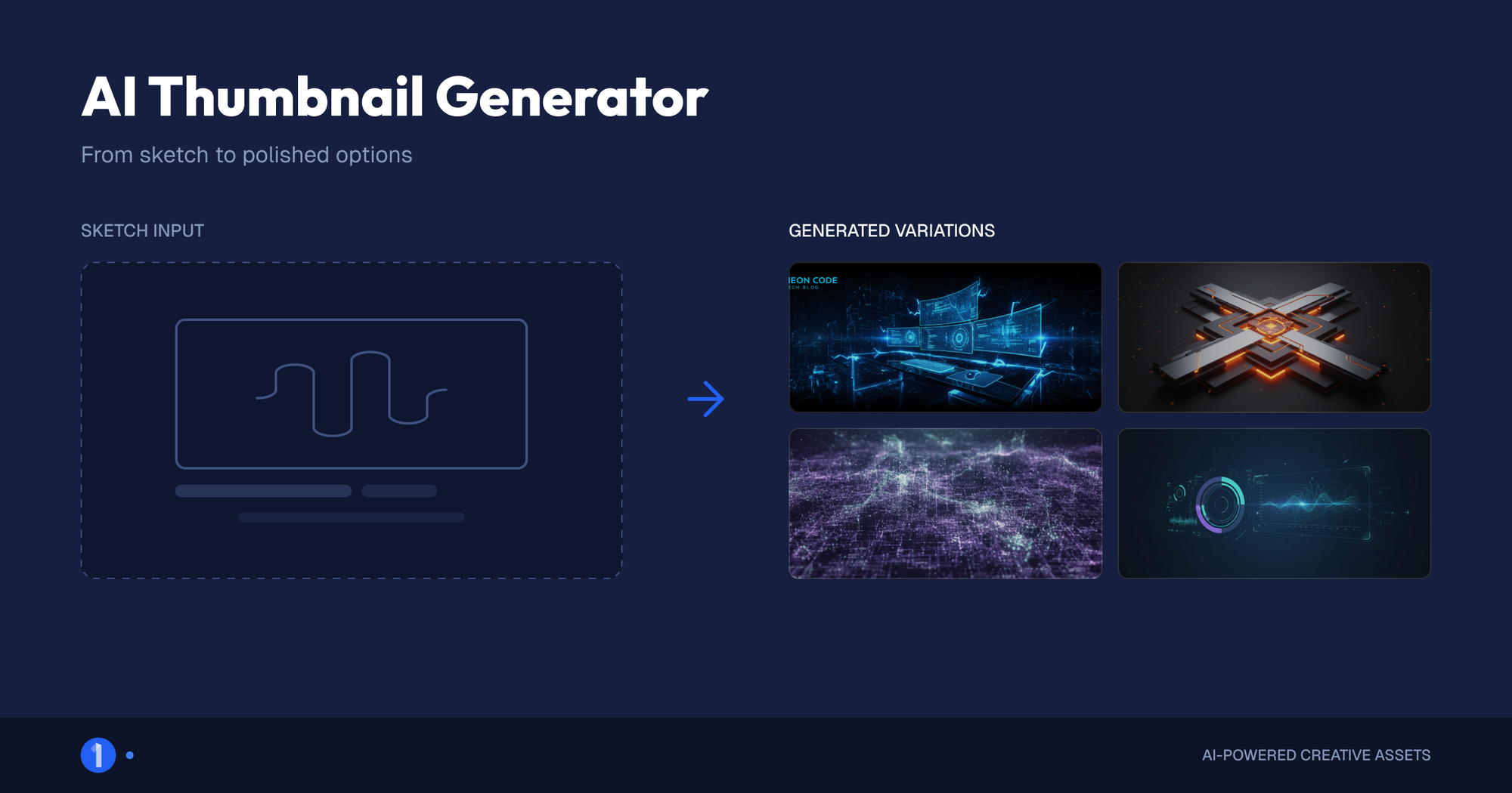 1of10 AI thumbnail generator producing variations from a sketch input