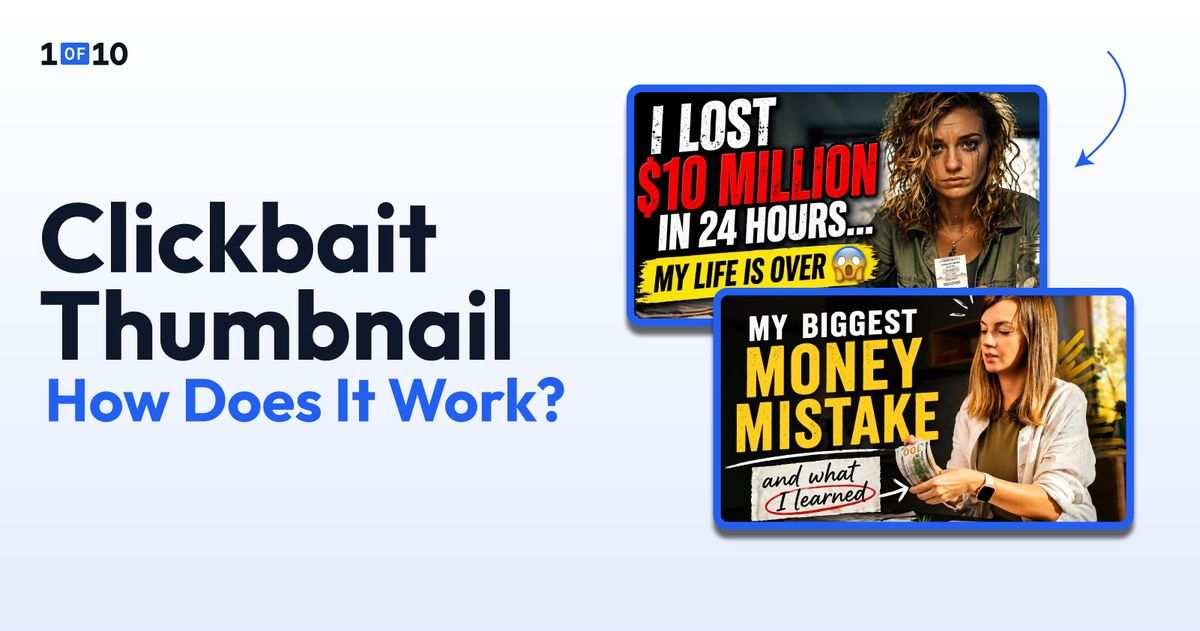 Text reads "Clickbait Thumbnails: how Does It Work?" next to screenshots of YouTube thumbnails.